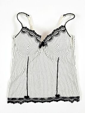 Euro Bustier Cami Top Striped Black White Lace Coquette - Small